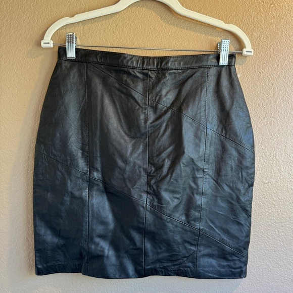 Leather Dynamics Leather Black Patchwork 1990s Y2K Mini Skirt NNN - Picture 1 of 4